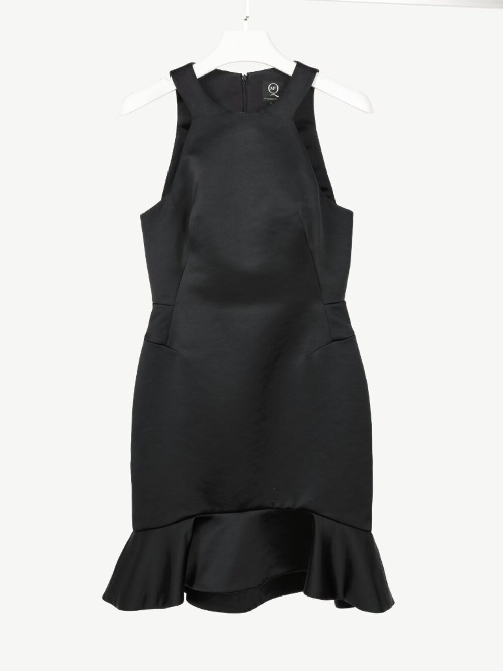 McQ by Alexander McQueen PF14 Black Duchess Satin Ruffle Dress